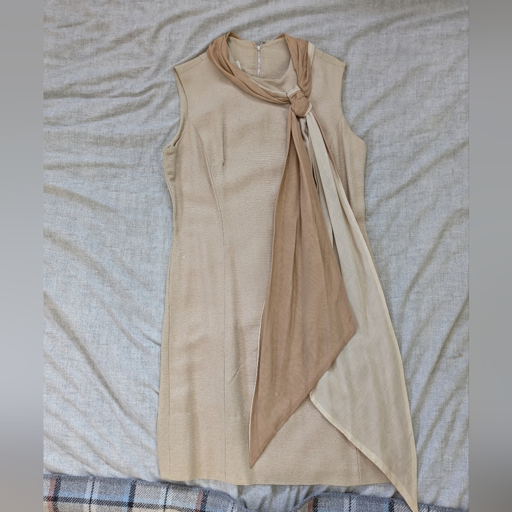 Stylish Tan Sleeveless Top with Scarf Detail